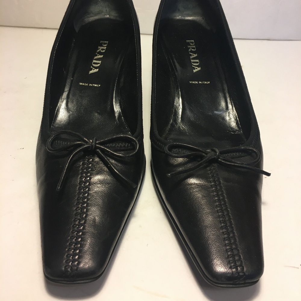 PRADA Black Kitten Heels Rubber Soles 36.5 Bow